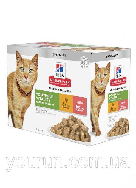 Hill's Science Plan Mature Adult 7+ Senior Vitality Вологий корм для дорослих кішок від 7 років,з куркою та лососем, фото 1