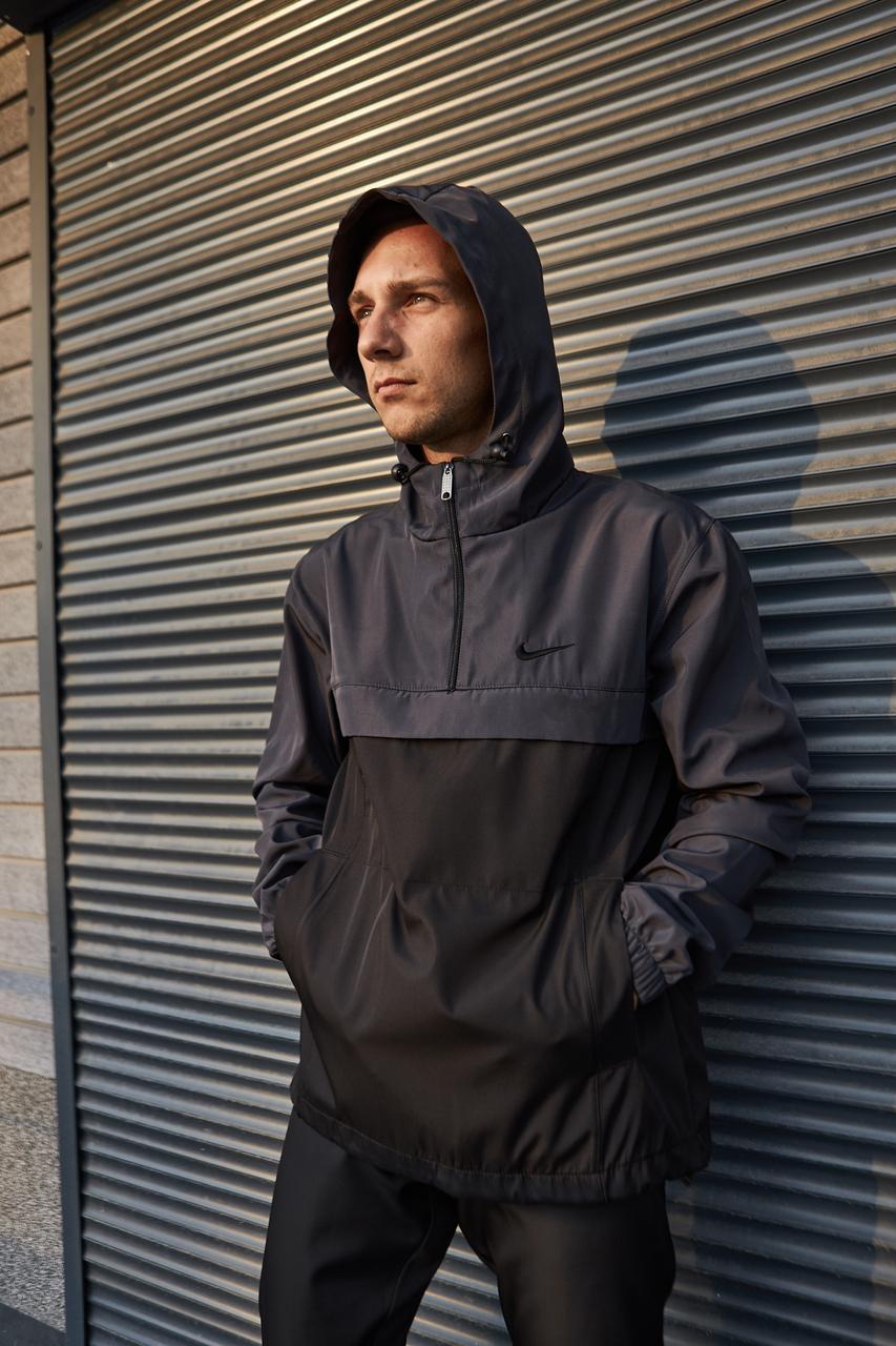 Купить Мужской Анорак Nike черный с серым весенний осенний | Мужская ...