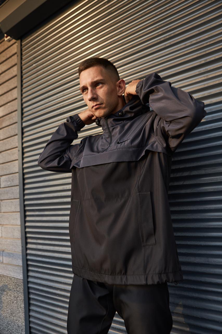Купить Мужской Анорак Nike черный с серым весенний осенний | Мужская ...