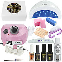 Стартовий набір для манікюру лампа 48 Вт Sun Оne фрезер zs 601 45000об витяжка 45Вт топ гель лак milano