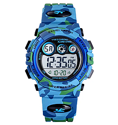 Дитячий спортивний годинник Skmei 1547 Kids (секундомір, будильник) Світло-синій камуфляж