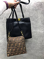 Чорний комплект сумка та клатч, виготовлений з дуже м'якої та приємної на дотик екошкіри (0286)