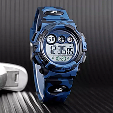 Дитячий спортивний наручний годинник Skmei 1547 Kids (секундомір, будильник) Синій камуфляж, фото 3