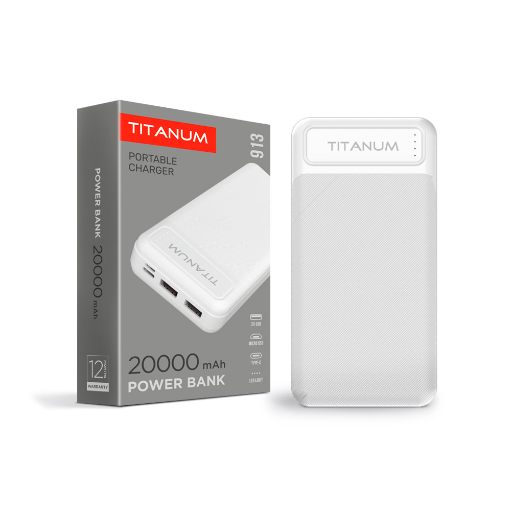 Портативний зарядний пристрій (повербанк) TITANUM 913 White 20000 mAh TPB-913-W