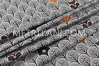 Лоскуток. Ткань хлопок "Зверята в деревьях" серого цвета, 35*50 см