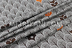 Лоскуток.  Тканина бавовна "Звірята в деревах" сірого кольору 88*100 см