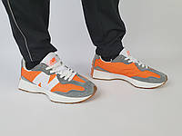 Мужские кроссовки летние серые с оранжевым New Balance 327 Grey Orange. Обувь летняя мужская Нью Баланс 327