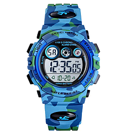 Дитячий спортивний наручний годинник Skmei 1547 Kids (секундомір, будильник) Світло-синій камуфляж