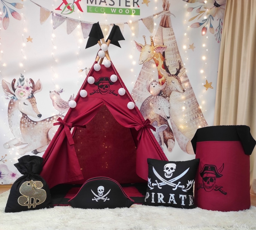 Дитяча палатка Вігвам Пірати Карибського моря +  кошик  для іграшок + Капелюх Пірата ! Повний комплект !