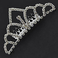 Корона діадема #9 гребінець маленька висота 4.5 см на металевій основі сріблястого кольору з фіанітами