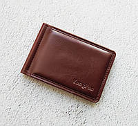 Коричневый зажим для купюр на магните с монетницей, тонкий мужской кошелек (монетница на "молнии")