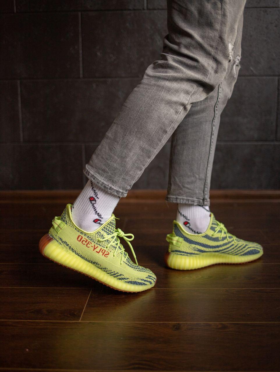 Кросівки чоловічі жовті Adidas Yeezy Boost 350 Yelloy Zebra (00623), фото 1