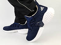 Летние кроссовки мужские темно синие с белым Adidas Alphabounce. Обувь летняя мужская Адидас Альфа Боунс синие