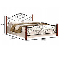 Полуторная кровать Violetta 140х200 см на черном стальном каркасе деревянные ножки античная черешня