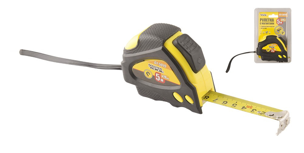 Рулетка з магнітами MASTERTOOL 5 м 19 мм 2 фіксатора 61-5019