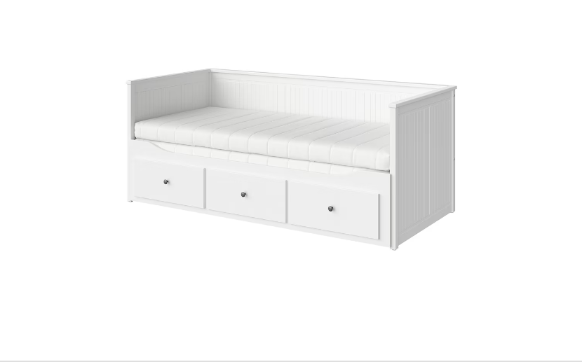 Кушетка HEMNES з 3 шухлядами +2 матраци, білий/Åsvang, 80х200 см