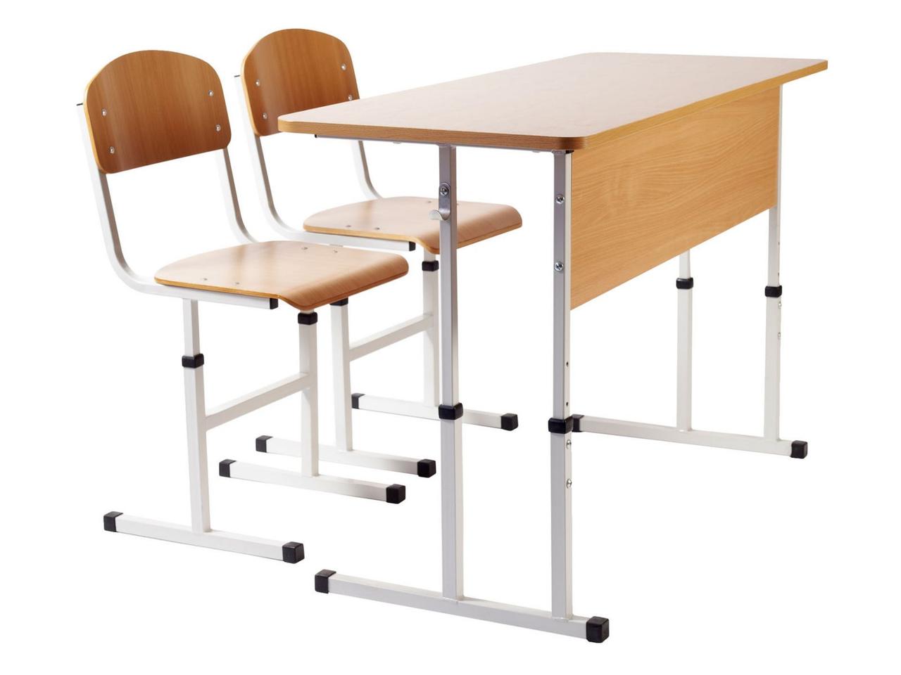 Комплект меблів для школи: 2-місний регульований (стіл + 2 стільці), ростові групи №4-6 металевий каркас, ДСП на вибір, фото 1