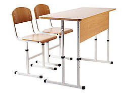 Комплект меблів для школи: 2-місний регульований (стіл + 2 стільці), ростові групи №4-6 металевий каркас, ДСП на вибір