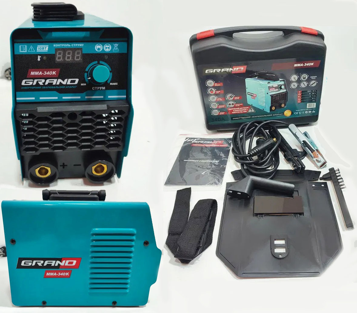 Зварювальний апарат Grand ММА-340K (340А, КЕЙС, дисплей, посилені дроти 2м. ЧЕХІЯ), фото 1