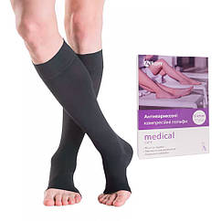 Гольфи компресійні, 2 клас, 23-32 мм рт.ст., відкритий носок, чорні, Алком 00102-1