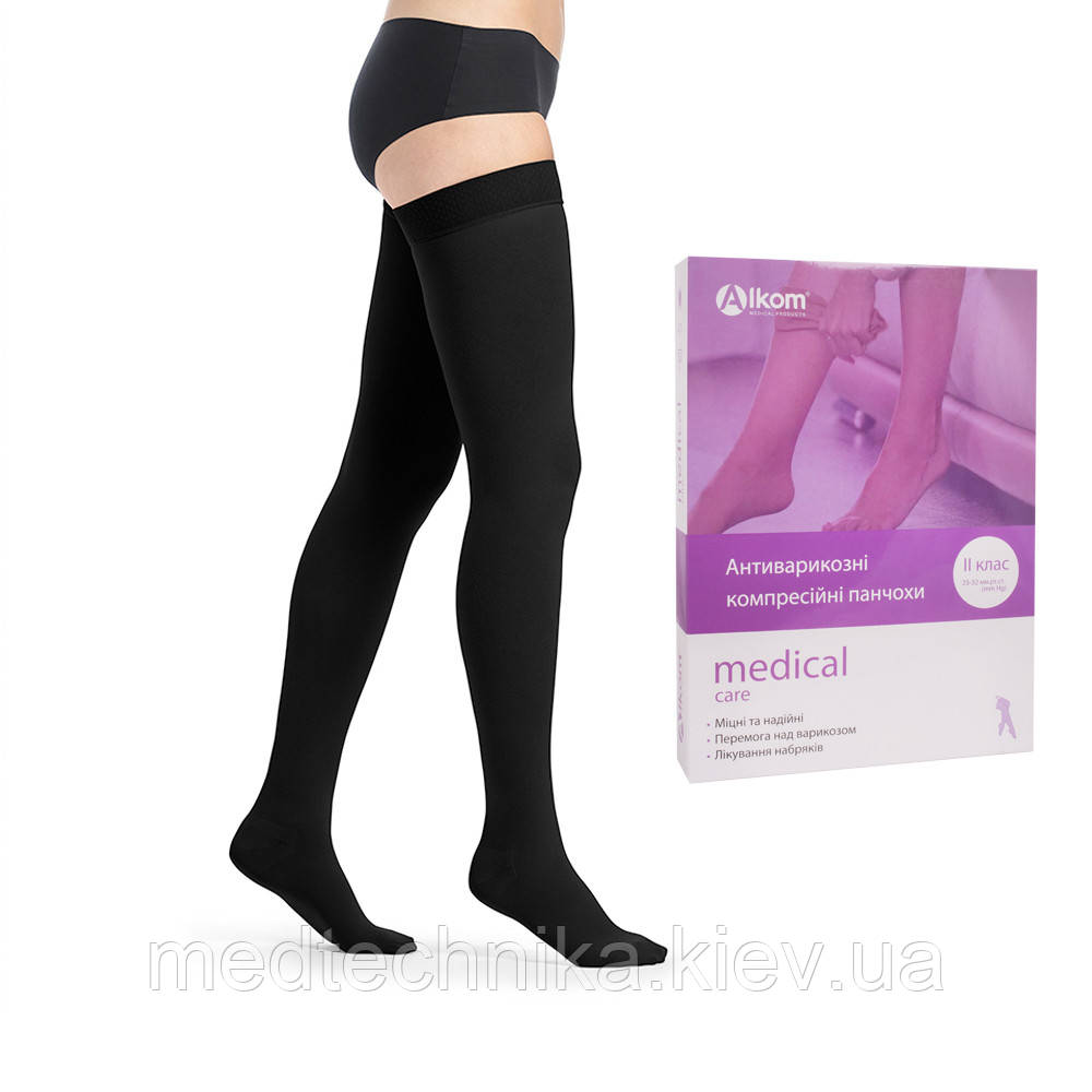 Панчохи компресійні, 2 клас, 23-32 мм рт.ст., закритий носок, чорні, Алком 00212-1, фото 1