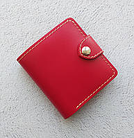Кожаный женский красный кошелек на кнопке, модный женский маленький красный кошелек из натуральной кожи