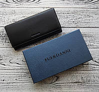 Кожаный черный женский кошелек Fuerdanni, женское черное портмоне из натуральной кожи на магнитных застежках