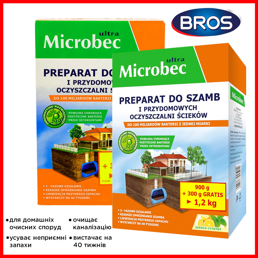 Средство для септиков и выгребных ям Microbec Ultra 1200г бактерии для септика и выгребной ямы - фото 1 - id-p1754243244