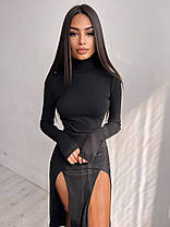 Трикотажна жіноча сукня гольф із рукавами перчатками та розрізами по ногам довжина міді Smb7888, фото 3