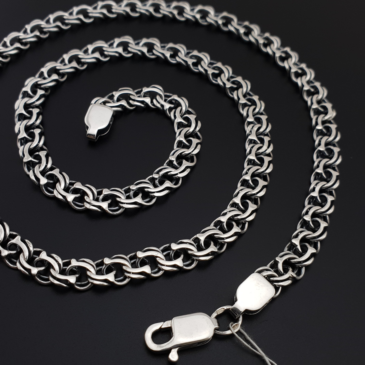 Срібна цепочка чоловіча товста на шию бісмарк. Ширина 7 мм. Довжина 70 см, фото 1