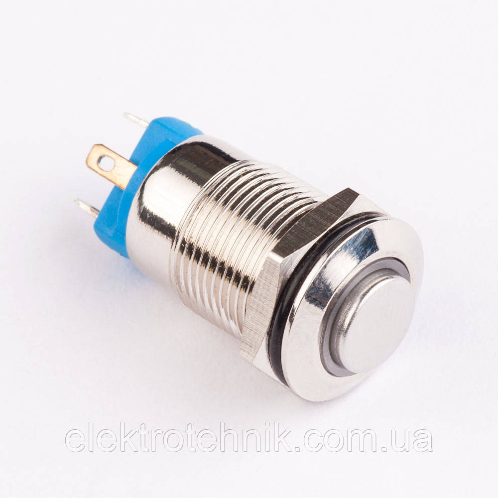 Кнопка нажимна металева KHM-12-HJ-E-Z, 220V з синьою підсвіткою