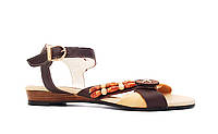 Модні жіночі шкіряні босоніжки сандалі літні на низькому ходу повсякденні зручні легкі якісні коричневі 39 розмір Vikttorio Балі