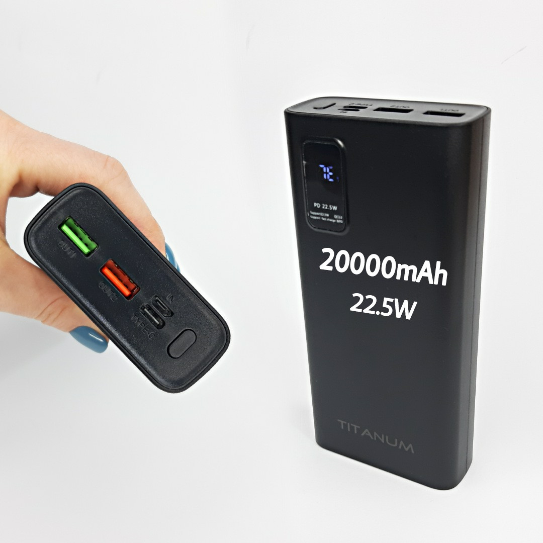 Зовнішній акумулятор повербанк 20000 power bank Titanum TPB -727 портативний зарядний пристрій для телефона