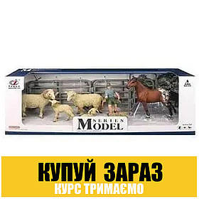 Ігровий набір "Сільськогосподарські тварини" (9 елементів, 5 фігурок) Q 9899 U5 Кінь та білі овечки