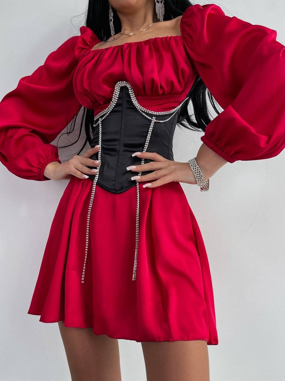 Красивий жіночий корсет декорований стразами ручної роботи Smb7891