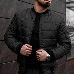 Куртка осіння чоловіча демісезонна стильна стьобана на манжеті чорна якісна курточка premium