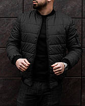 Куртка осіння чоловіча демісезонна стильна стьобана на манжеті чорна якісна курточка premium, фото 2
