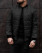 Куртка осіння чоловіча демісезонна стильна стьобана на манжеті чорна якісна курточка premium, фото 3