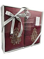 Подарочный набор турецких махровых полотенец MOZ из 2 штук бордо