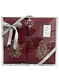 Подарунковий набір турецьких махрових рушників MOZ з 2 штук бордо, фото 2