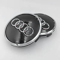 Колпачки (заглушки) в литые диски AUDI (Ауди) 61 мм Чёрный Хром ободок (8W0601170, 4M0601170)