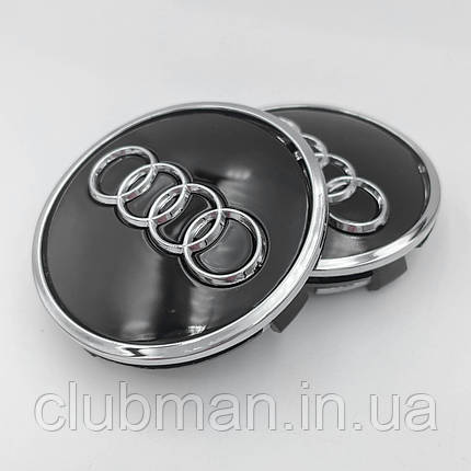 Ковпачки (заглушки) в литі диски AUDI (Ауді) 61 мм Чорний Хром обід (8W0601170, 4M0601170), фото 1