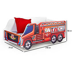 Дитяче ліжко пожежна машина Fire Truck 148х74х58 см односпальне різнокольорове