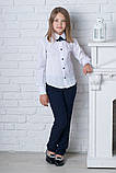 Ошатна біла шкільна блуза з брошкою "Глорія:" 146,152,158 р, фото 4