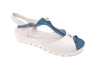 Жіночі шкіряні сандалі босоніжки на тракторній підошві повсякденні зручні легкі якісні молодіжні гарні білі сині 39 розмір Vichi 4