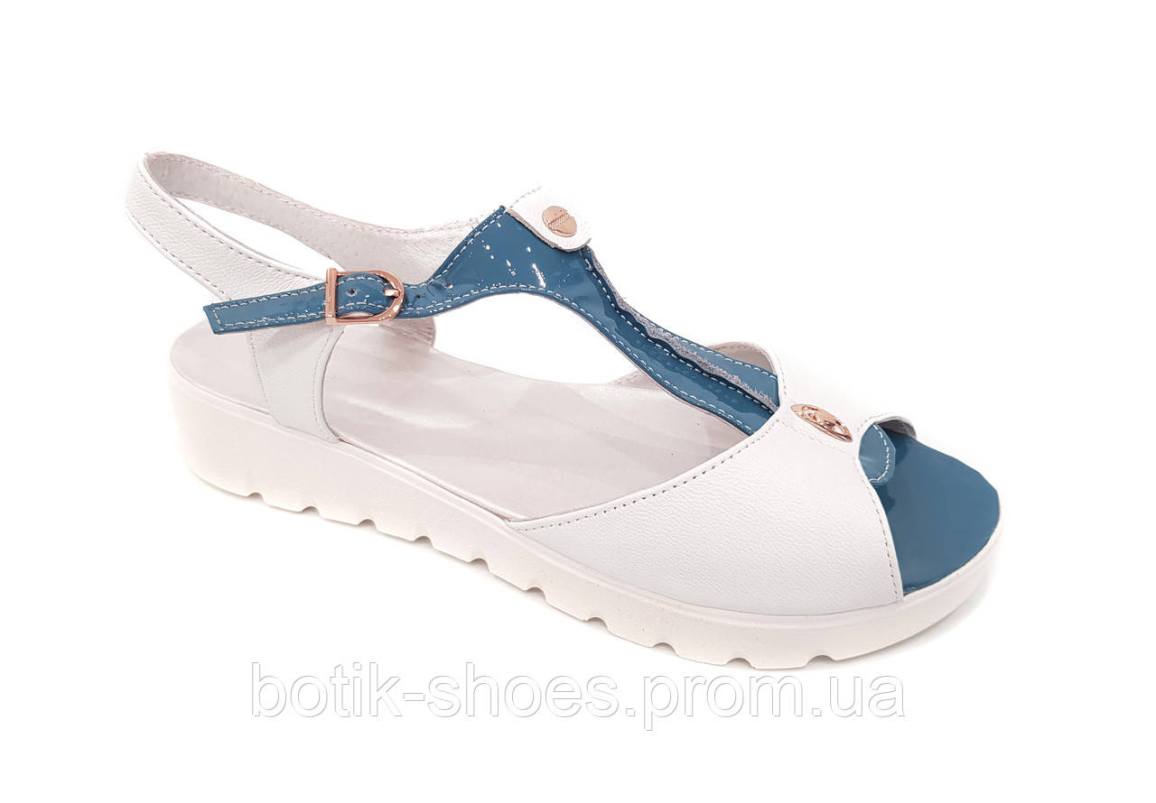 Босоніжки літні жіночі сандалі натуральна шкіра на високій підошві зручні комфорт модні гарні легкі білі сині 39 розмір Vichi 4