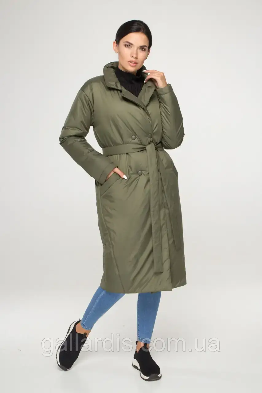 Жіноче демісезонне пальто Kelani вільного крою з поясом кольору хакі від 44 до 58