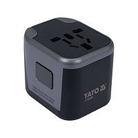 Розетка-адаптер электросетевой (110-240 В) до 8 А с универсальным гнездом с USB и вилками Yato YT-81301