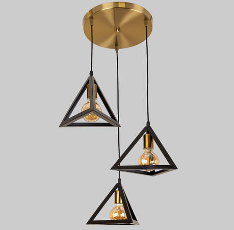 Бронзова люстра з чорними плафонами лофт (56-PR220F-3 BRZ+BK), фото 1