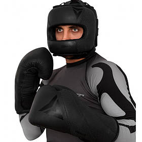 Боксерські перчатки + Боксерський шолом з бампером шкіряні V`Noks Vi Venti чорні